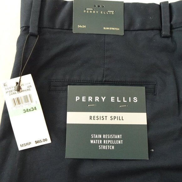 Perry Ellis Chino Pants Men's Size 34x34 Blue Slim Fit Stretch Spill Repellent - Picture 7 of 11